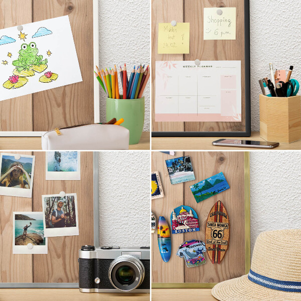Decoratief metalen magneetbord in een zilveren lijst Houtstructuur