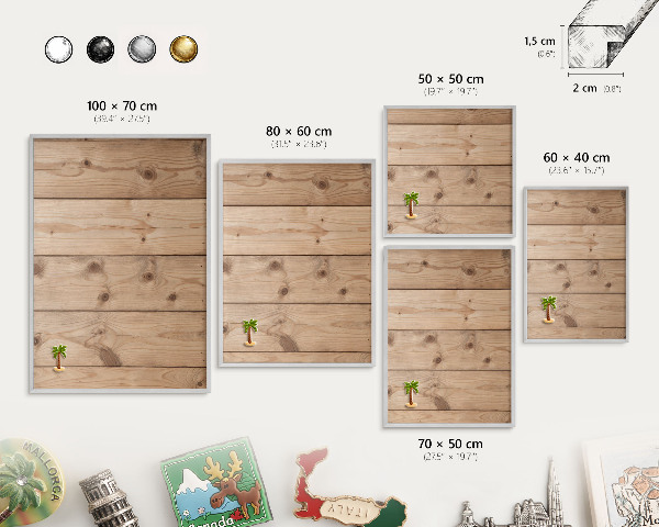 Decoratief metalen magneetbord in een zilveren lijst Houtstructuur