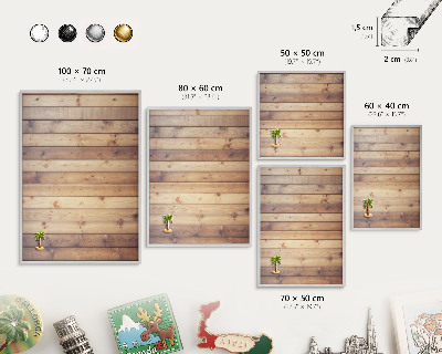 Decoratief metalen magneetbord in een zilveren lijst Houten planken
