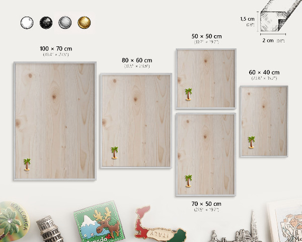 Decoratief metalen magneetbord in een zilveren lijst Houten patroon