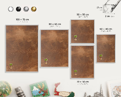 Magneetbord voor souvenir magneten met zilveren lijst Bruine textuur