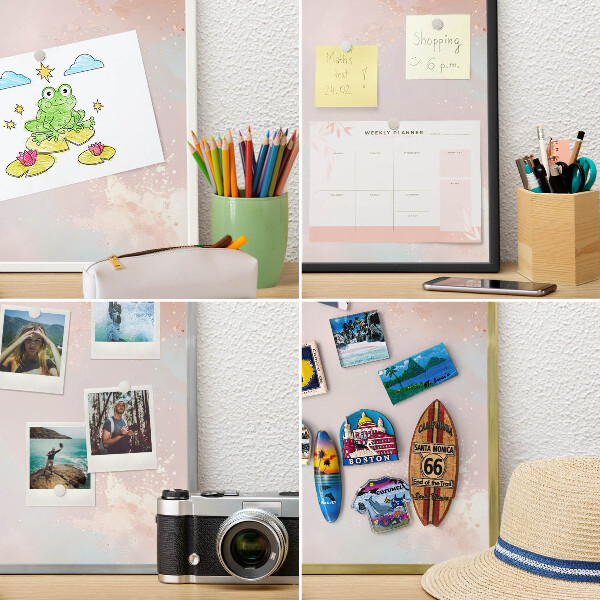 Magneetbord voor souvenir magneten met zilveren lijst Pastel harmonie