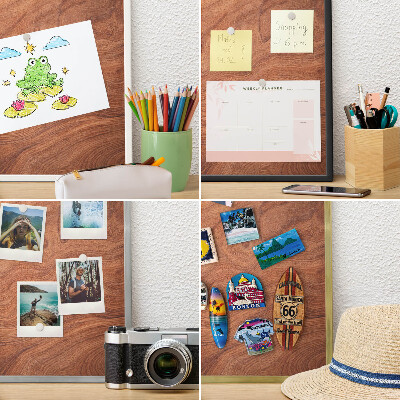 Magneetbord voor souvenir magneten met zilveren lijst Houtnerf
