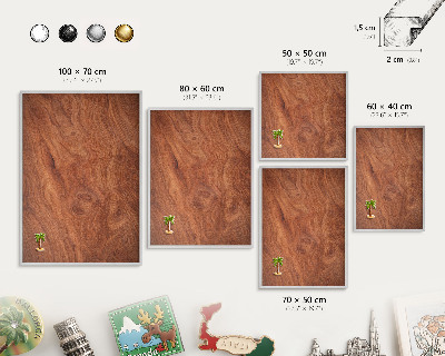 Magneetbord voor souvenir magneten met zilveren lijst Houtnerf