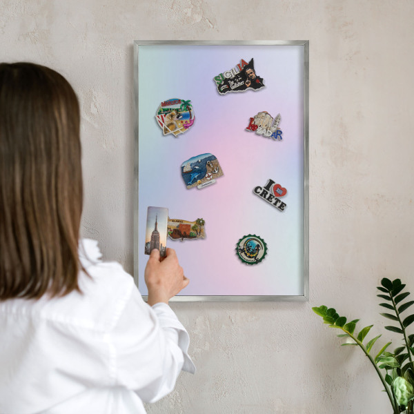 Magneetbord voor souvenir magneten met zilveren lijst Pastelkleurige overgang