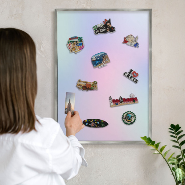 Magneetbord voor souvenir magneten met zilveren lijst Pastelkleurige overgang