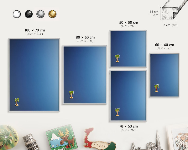 Decoratief metalen magneetbord in een zilveren lijst Blauwe kleurovergangen