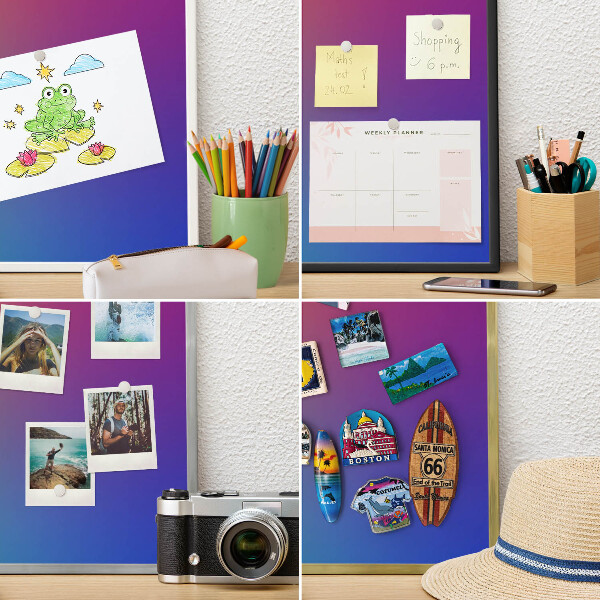 Magneetbord voor souvenir magneten met zilveren lijst Regenbooggradient