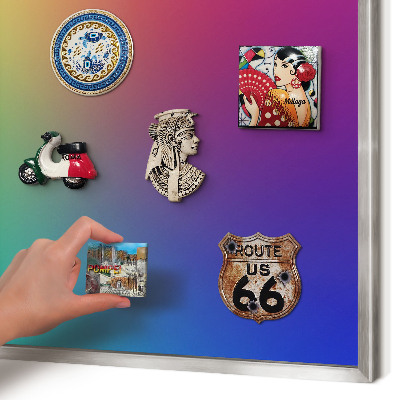 Magneetbord voor souvenir magneten met zilveren lijst Regenbooggradient