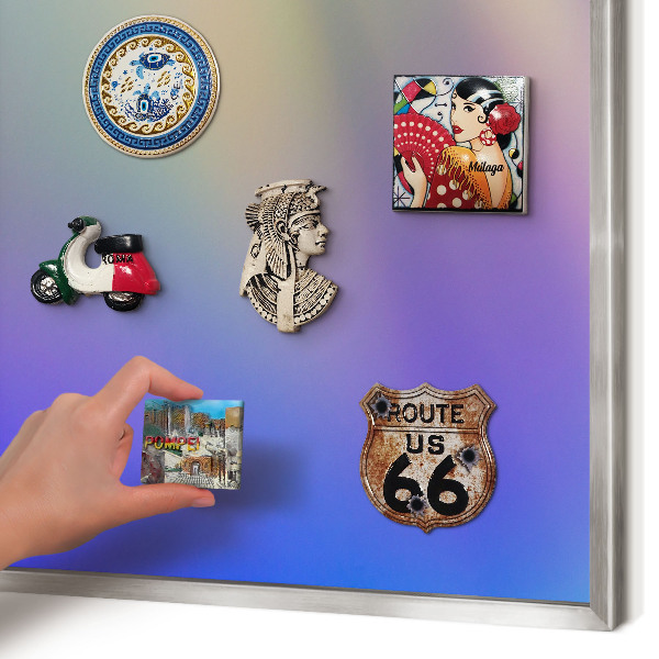 Magneetbord voor souvenir magneten met zilveren lijst Subtiele kleurovergang