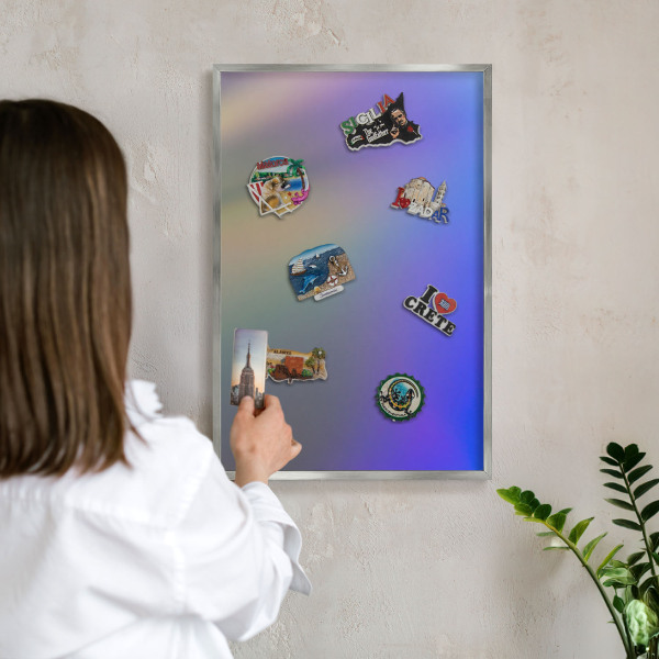 Magneetbord voor souvenir magneten met zilveren lijst Subtiele kleurovergang
