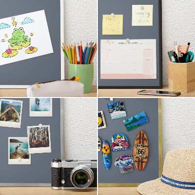 Magneetbord voor souvenir magneten met zilveren lijst Koelgrijs