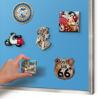 Magneetbord voor souvenir magneten met zilveren lijst Blauw water