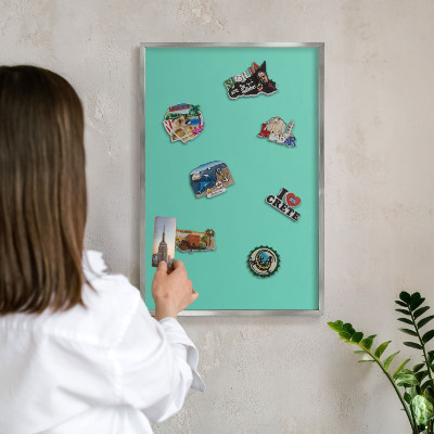 Decoratief metalen magneetbord in een zilveren lijst Sterke munt