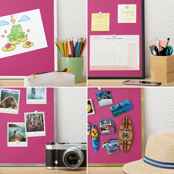 Decoratief metalen magneetbord in een zilveren lijst Intens roze