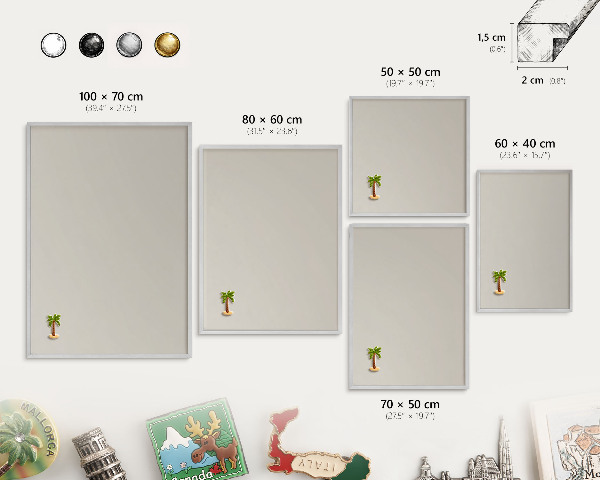 Decoratief metalen magneetbord in een zilveren lijst Warme steen