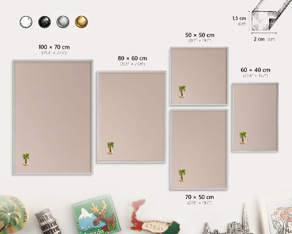 Magneetbord voor souvenir magneten met zilveren lijst Beige roze