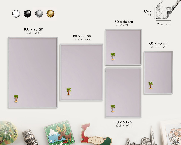 Decoratief metalen magneetbord in een zilveren lijst Licht lila