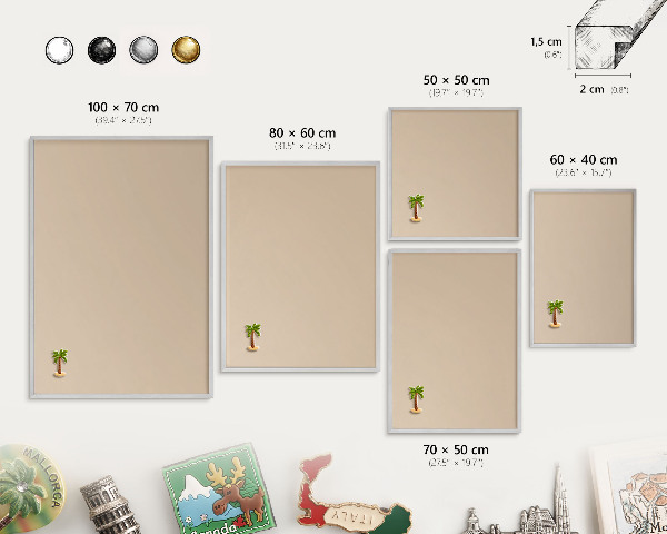 Magneetbord voor souvenir magneten met zilveren lijst Beige-oranje