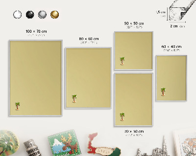 Decoratief metalen magneetbord in een zilveren lijst Vintage geel