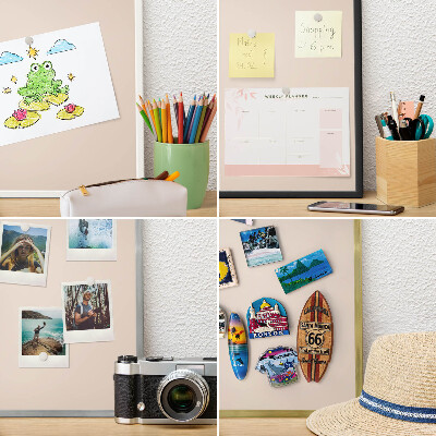 Magneetbord voor souvenir magneten met zilveren lijst Warm beige