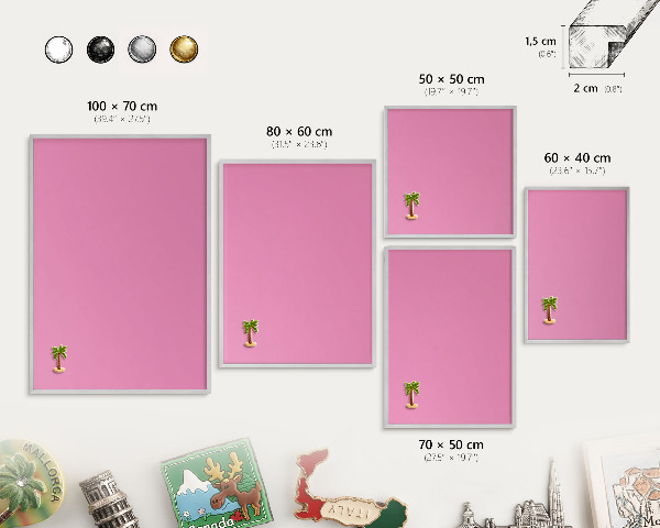 Decoratief metalen magneetbord in een zilveren lijst Koel roze
