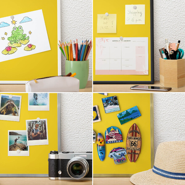 Magneetbord voor souvenir magneten met zilveren lijst Intens geel