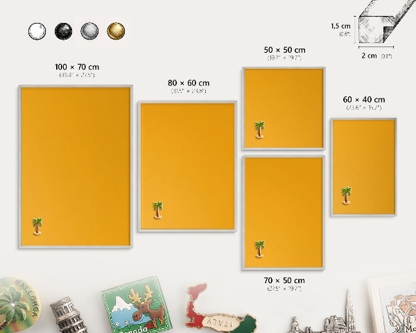 Magneetbord voor souvenir magneten met zilveren lijst Levendig oranje