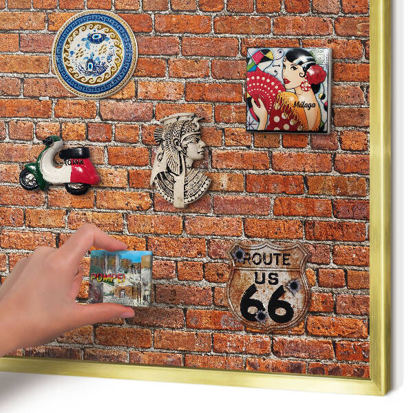 Magnetisch bord voor reismagneten met gouden lijst Baksteenmotief