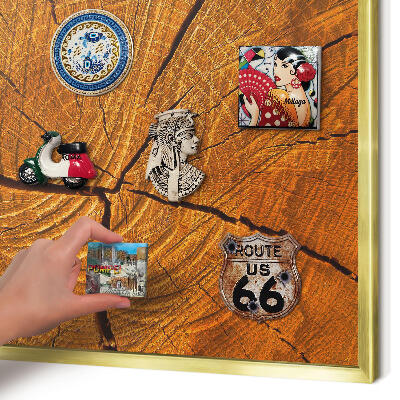 Magnetisch bord voor reismagneten met gouden lijst Houtnerf