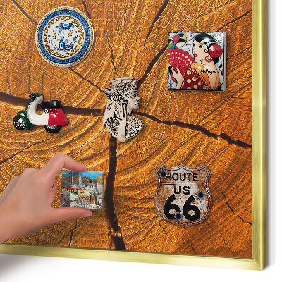 Magnetisch bord voor reismagneten met gouden lijst Houtnerf