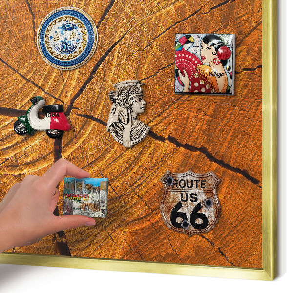 Magnetisch bord voor reismagneten met gouden lijst Houtnerf
