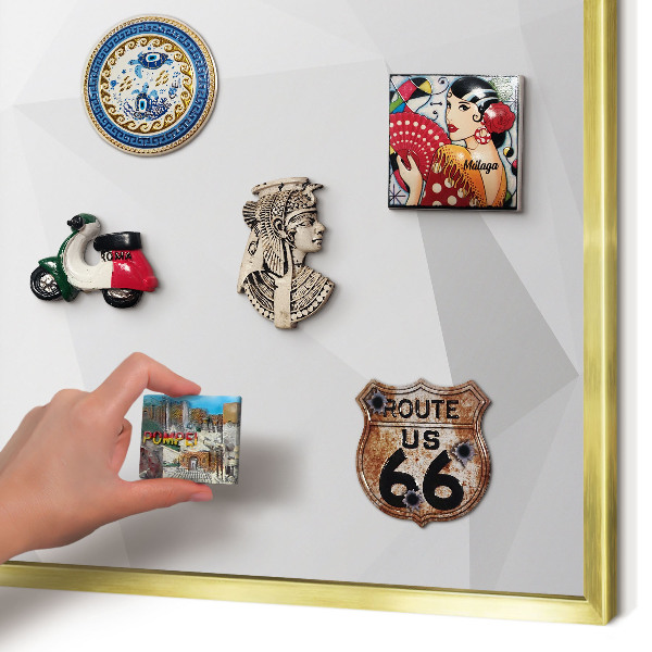 Metalen magneetbord met lijst in het goud Witte geometrie