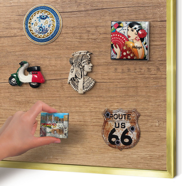 Magnetisch bord voor reismagneten met gouden lijst Houtstructuur