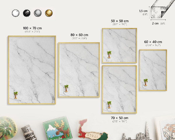 Metalen magneetbord met lijst in het goud Marmerpatroon