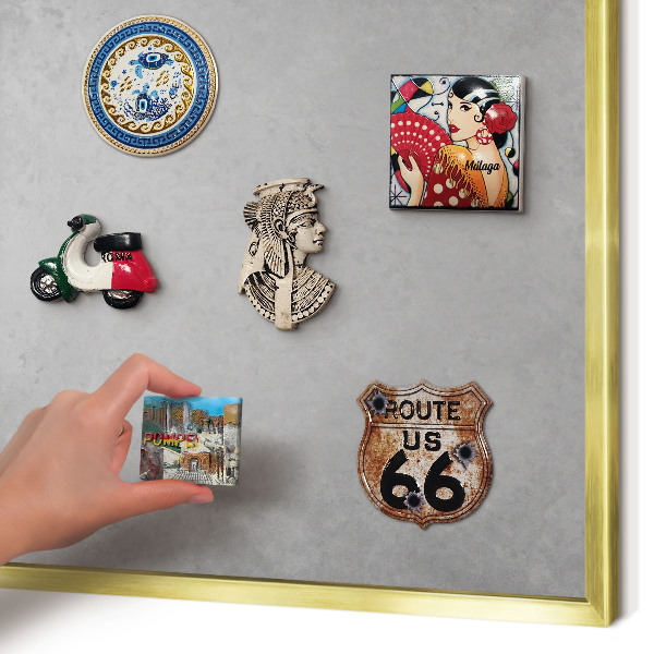 Magnetisch bord voor reismagneten met gouden lijst Zilveren mist