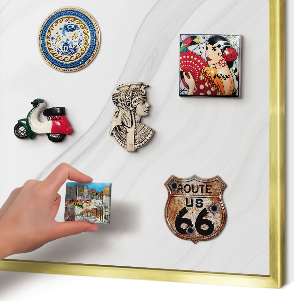 Magnetisch bord voor reismagneten met gouden lijst Subtiel marmer