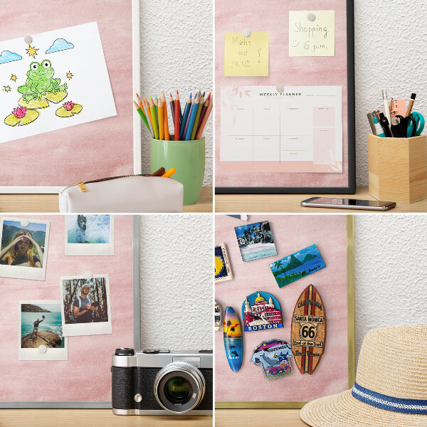 Metalen magneetbord met lijst in het goud Roze textuur