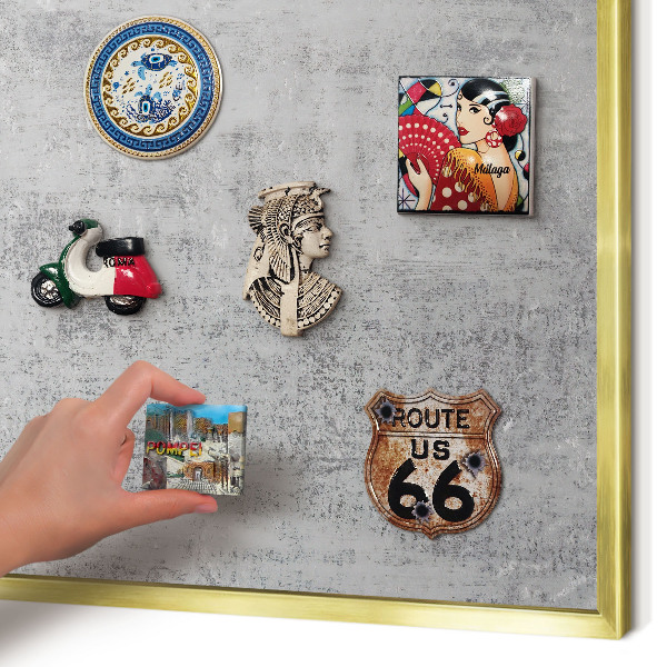 Magnetisch bord voor reismagneten met gouden lijst Grijs oppervlak