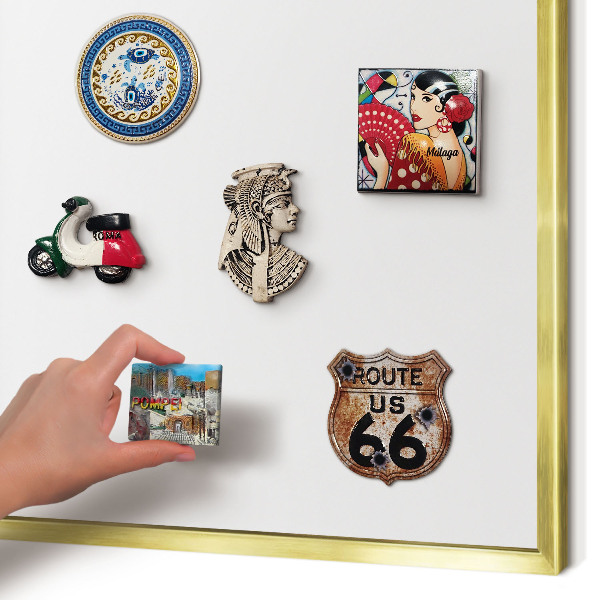 Magnetisch bord voor reismagneten met gouden lijst Zuiver wit