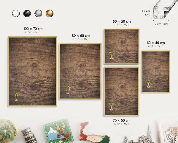 Metalen magneetbord met lijst in het goud Houtstructuur
