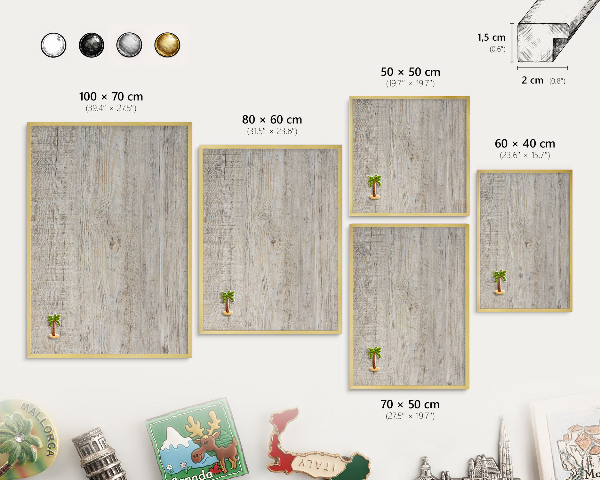Metalen magneetbord met lijst in het goud Houtstructuur