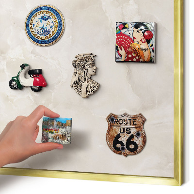 Magnetisch bord voor reismagneten met gouden lijst Beige marmer