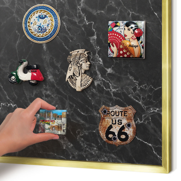 Metalen magneetbord met lijst in het goud Zwart marmer