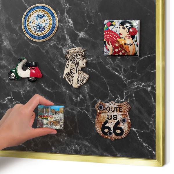 Metalen magneetbord met lijst in het goud Zwart marmer