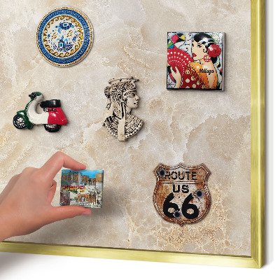 Magnetisch bord voor reismagneten met gouden lijst Crème marmer