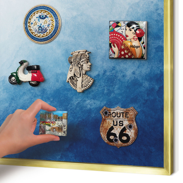 Magnetisch bord voor reismagneten met gouden lijst Blauwe abstracties