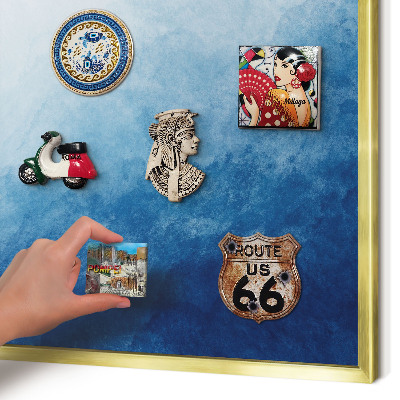 Magnetisch bord voor reismagneten met gouden lijst Blauwe abstracties