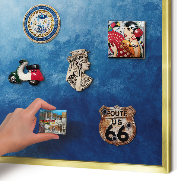 Magnetisch bord voor reismagneten met gouden lijst Blauwe abstracties