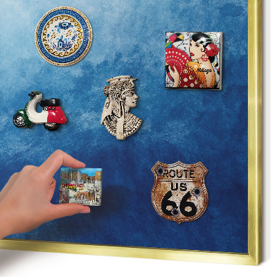 Magnetisch bord voor reismagneten met gouden lijst Blauwe abstracties